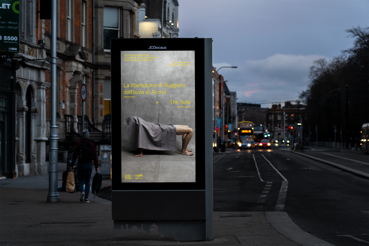 Main opera poster mocked up on a lightbox in the city