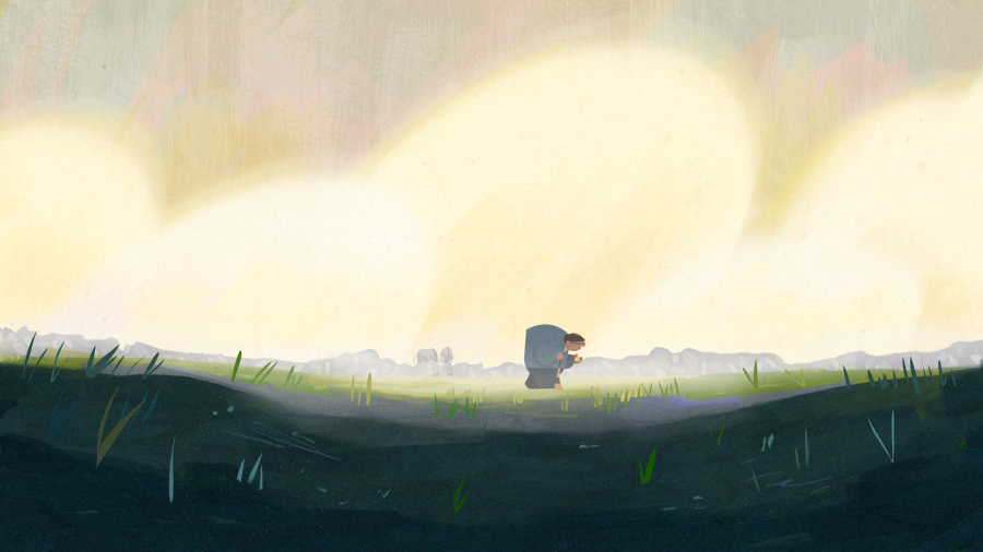 still from graduate animation film - man walking across field