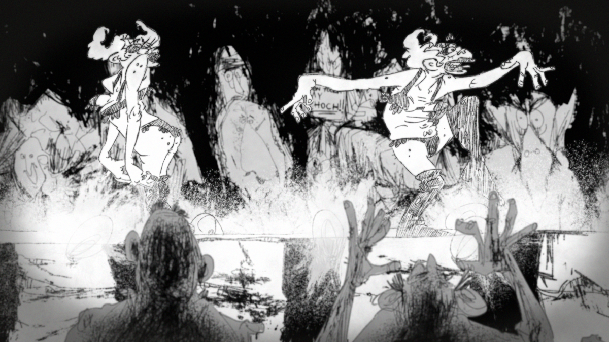 still of characters dancing around a fire